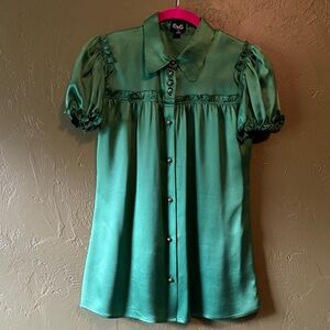 D&G EUC Dolce & Gabbana Green Silk Puff Sleeve Top 40 Business Casual Office